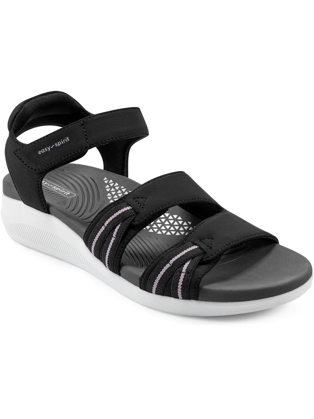 Easy Spirit Black Sandals with Light Pink Stripes